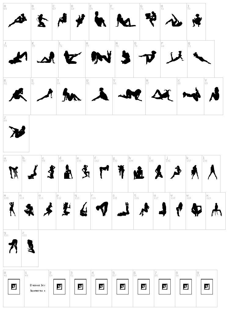 Darrians Sexy Silhouettes font map